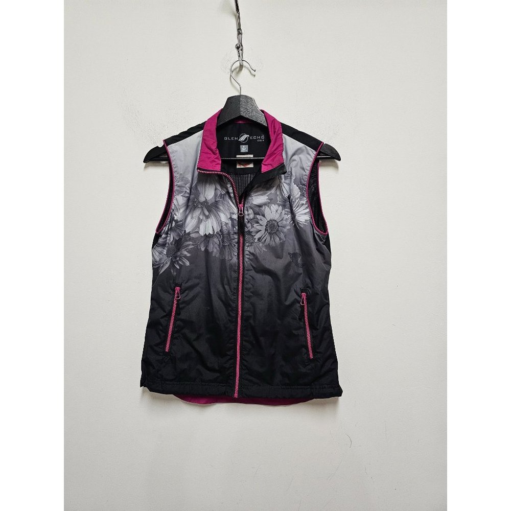 Glen Echo Golf Ladies Fuchsia Stretch Tech Water Repellent Full Zip Vest Floral